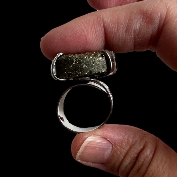 Silver Pyrite Druzy Adjustable Ring - Picture 8 of 11